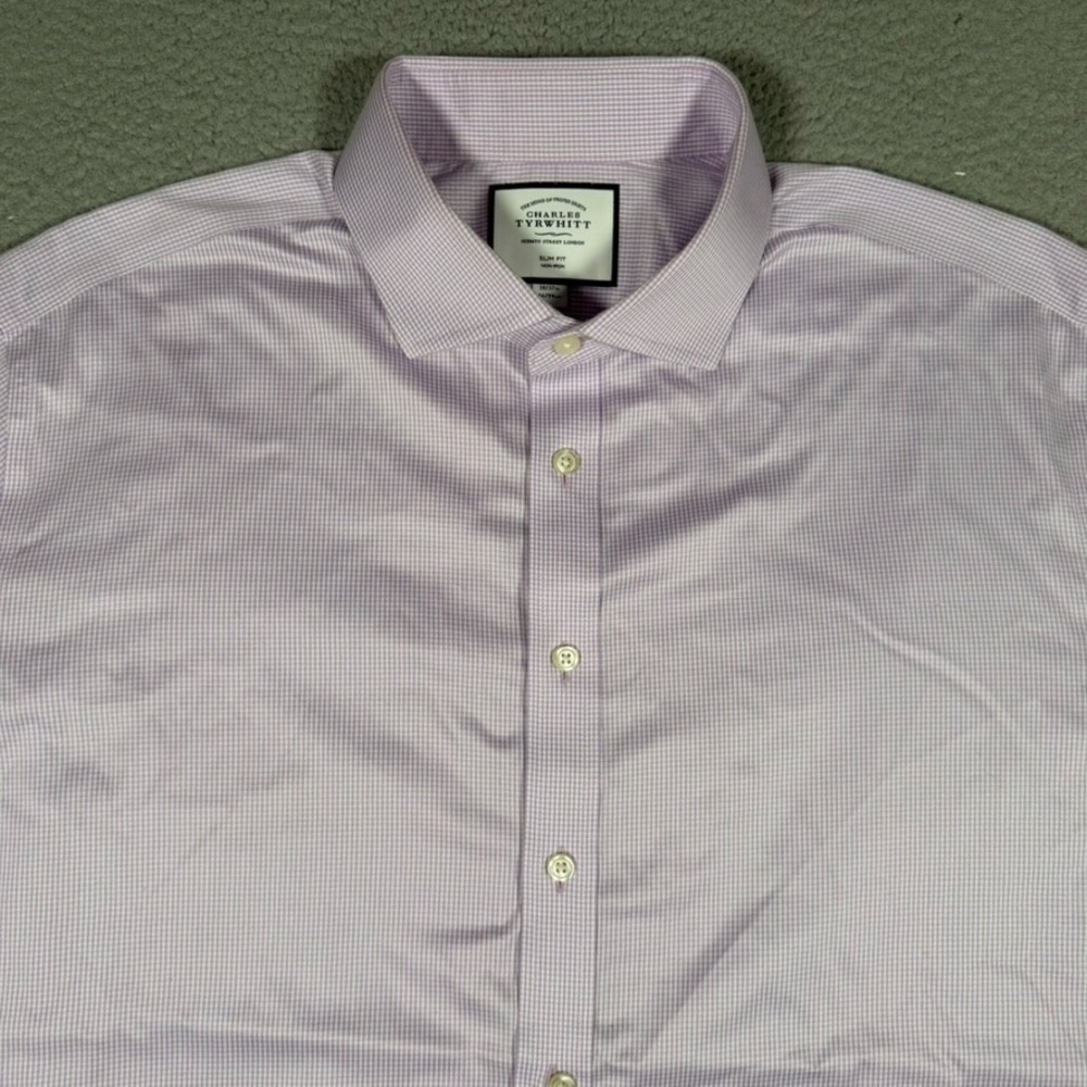 Charles Tyrwhitt Shirt Mens 18 37 Purple Plaid Button Up Preppy Dress Preppy